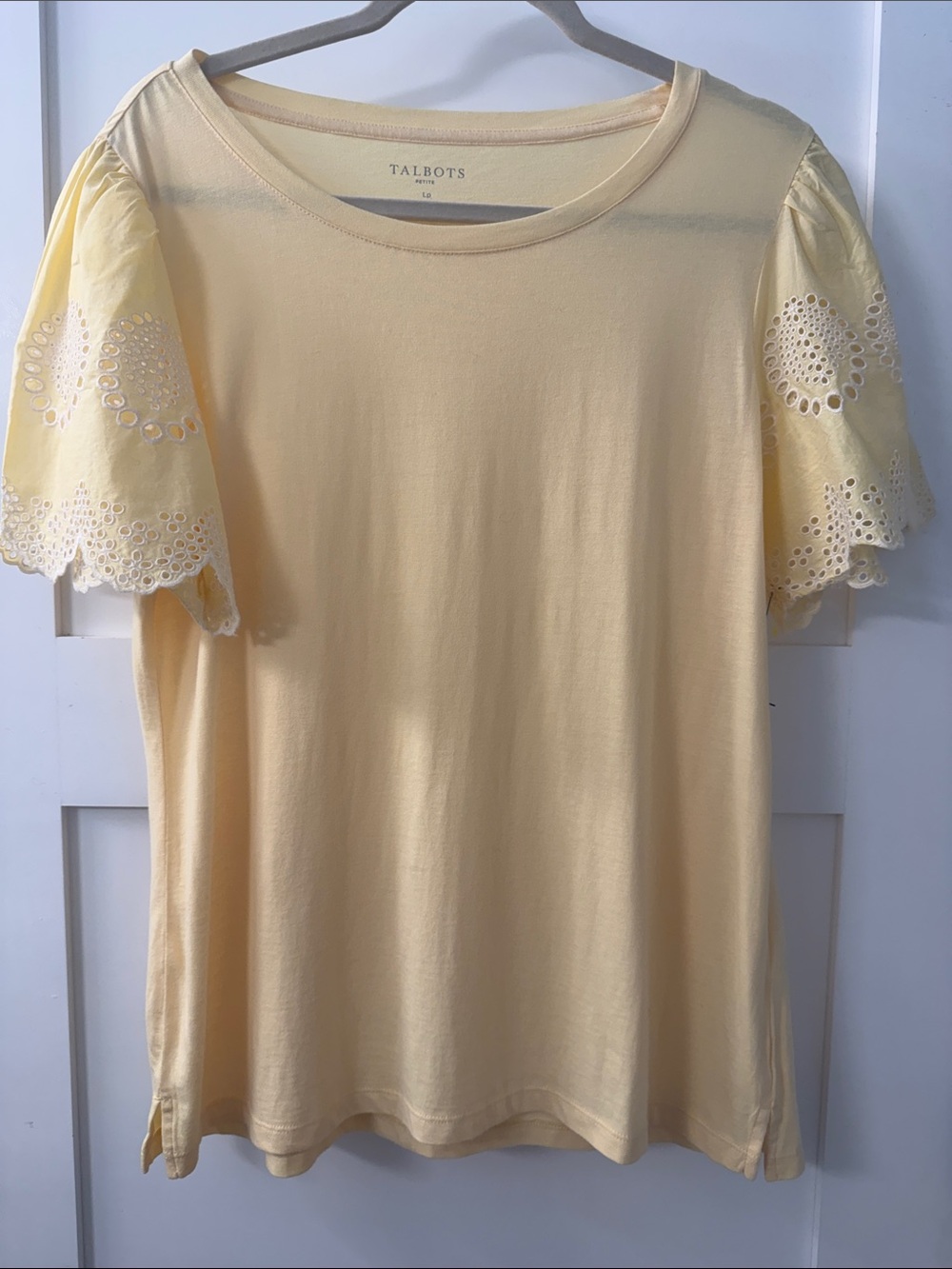 On-Trend Butter Yellow Eyelet Sleeve Round Neck Top